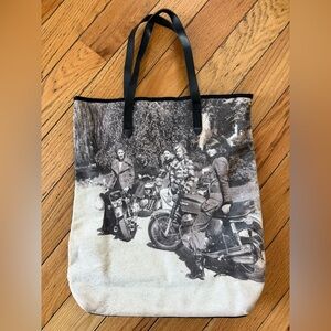 Barbour Racing Riding Biker Motorcycle Shoulder Handbag/Tote Black/White Canvas